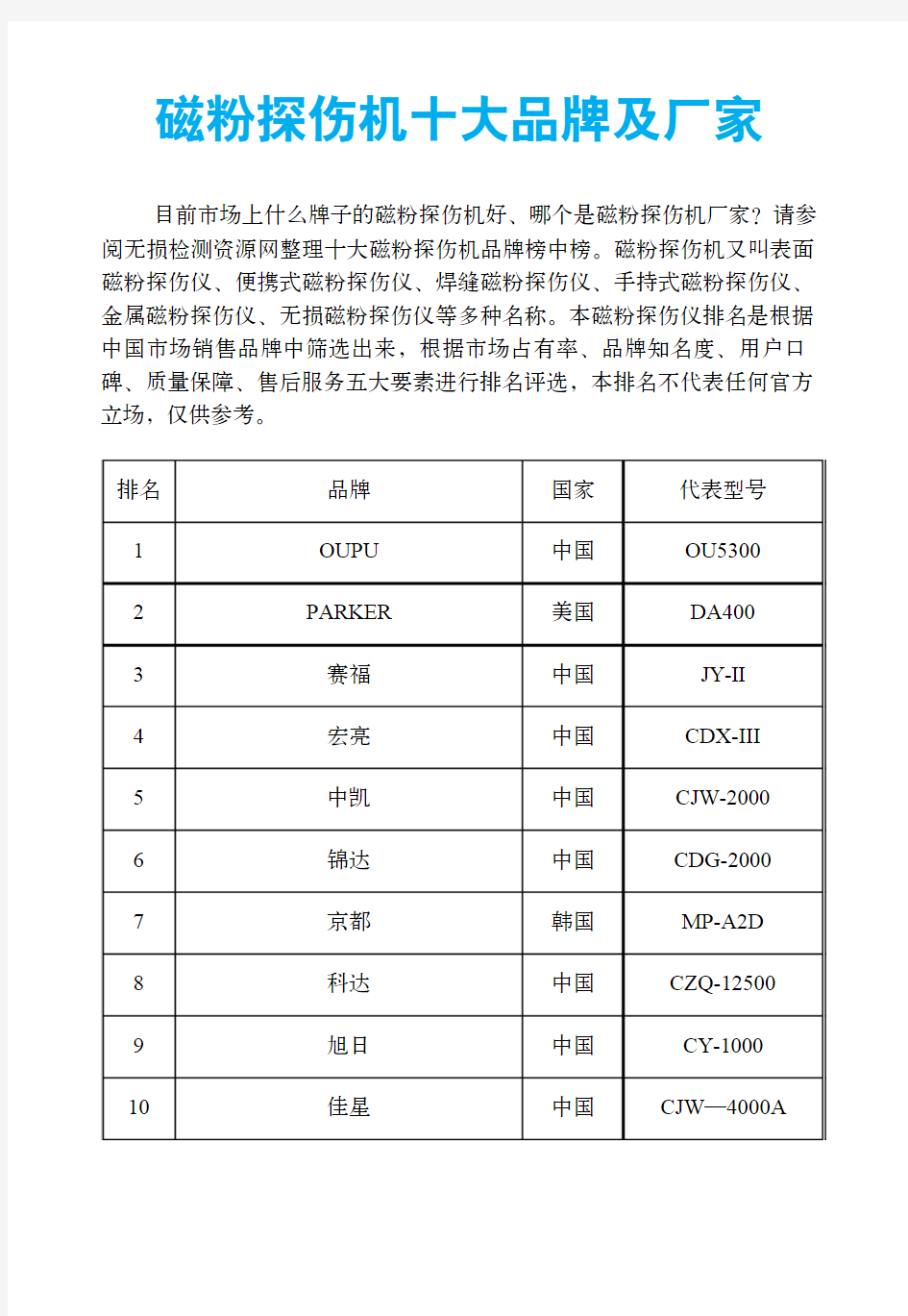 磁粉探伤机十大品牌及厂家