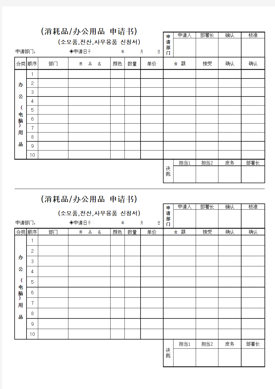 办公用品申请书(样式)