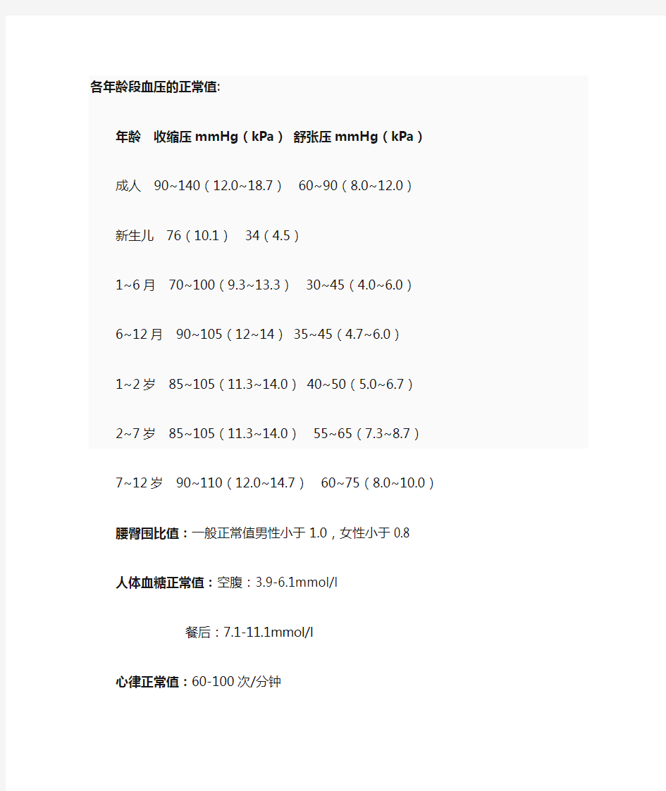 各年龄段血压的正常值