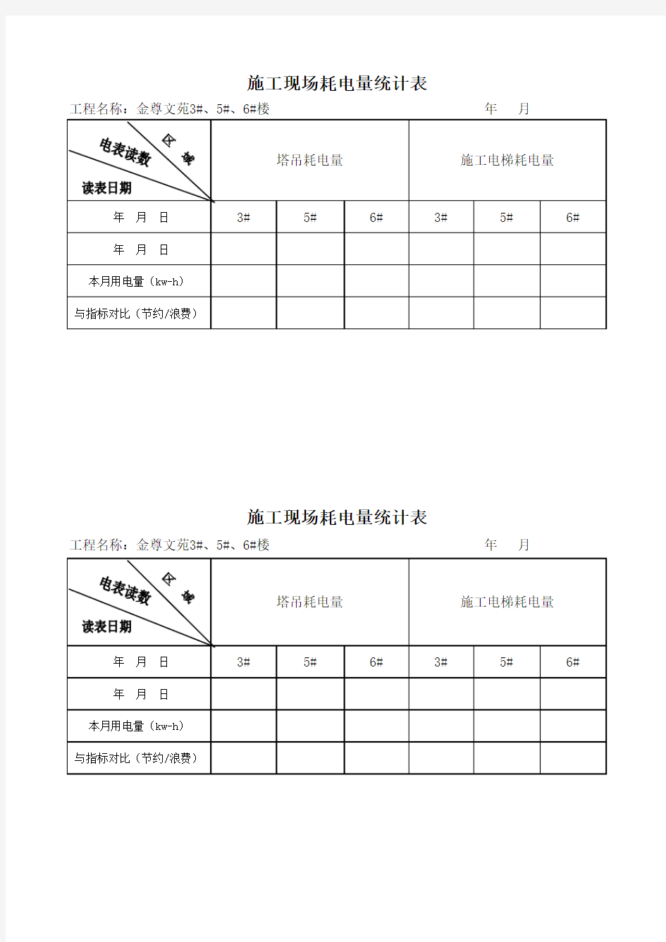 施工现场耗电量统计表1