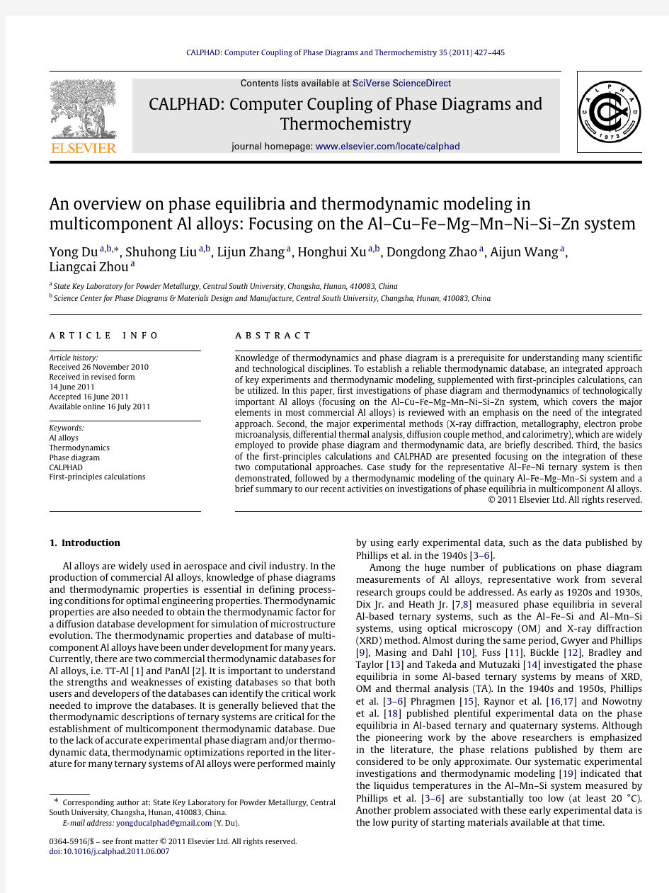 Anoverview on phase equilibria and thermodynamic modeling  in