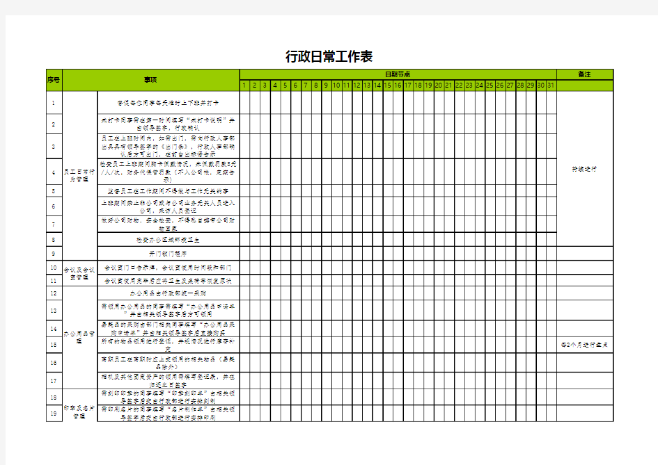 人事行政日常工作表