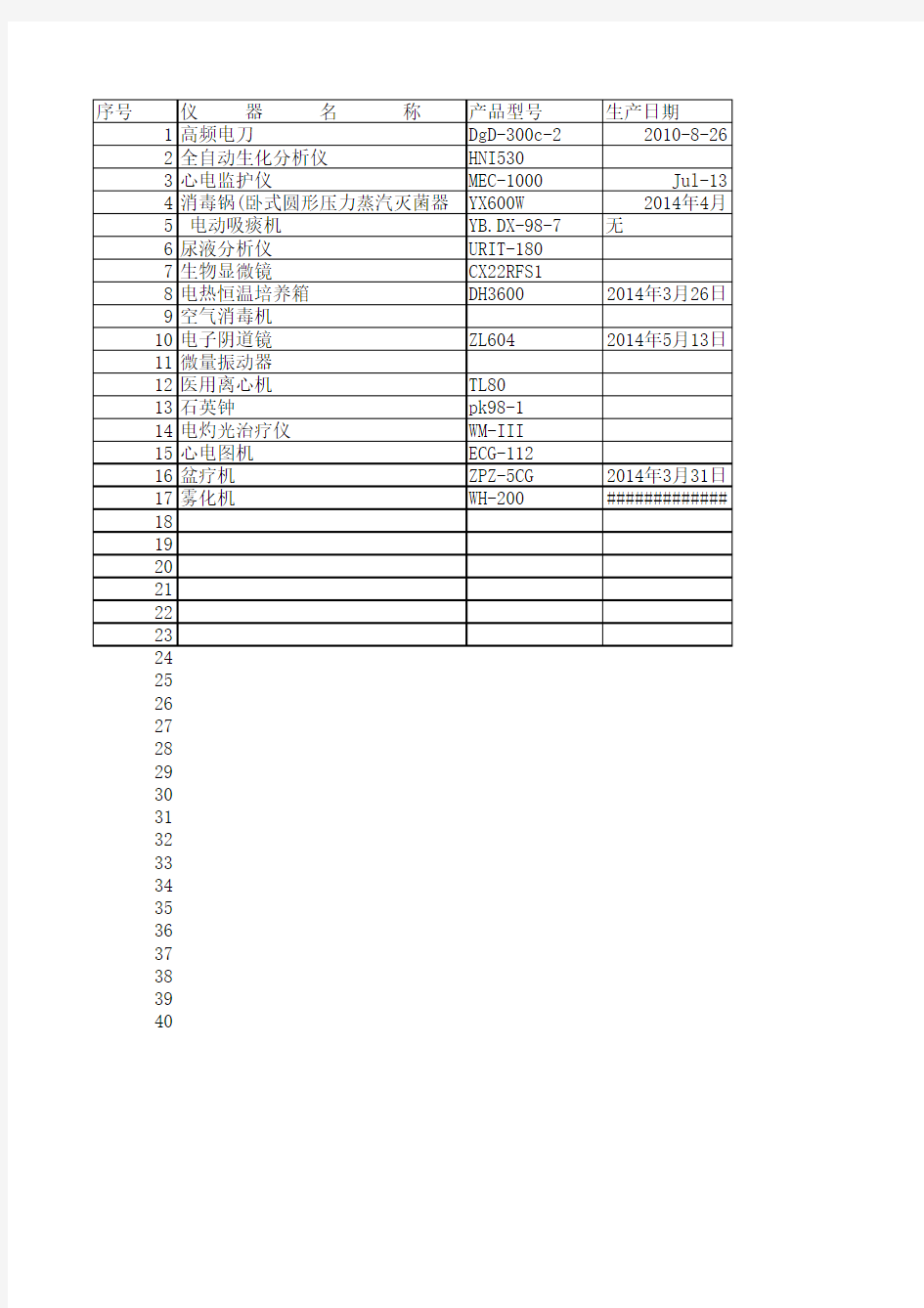 医院仪器档案