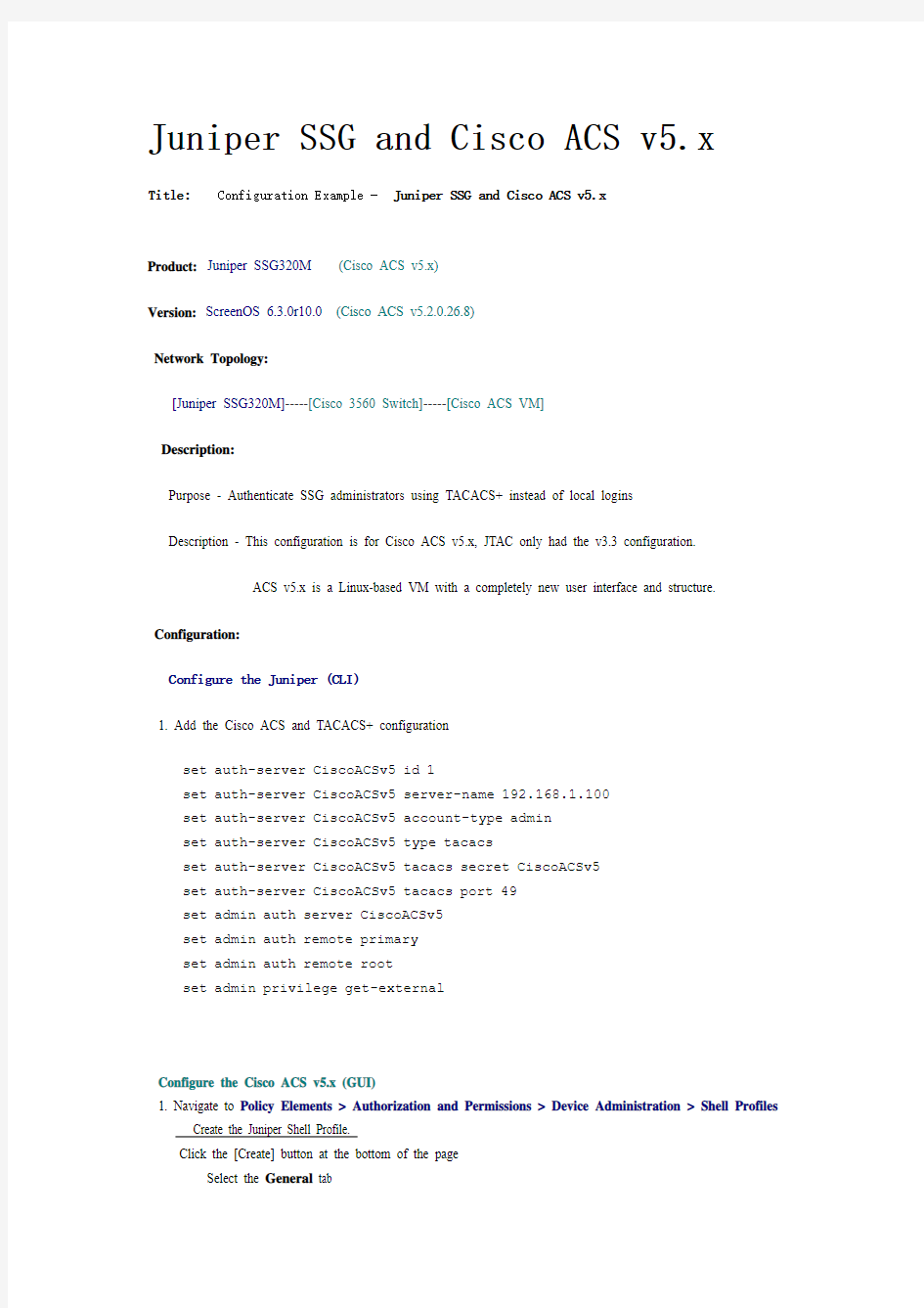 Juniper SSG and Cisco ACS v5