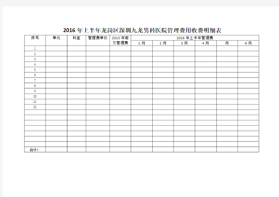 2016年上半年龙岗区深圳九龙男科医院管理费用收费明细表