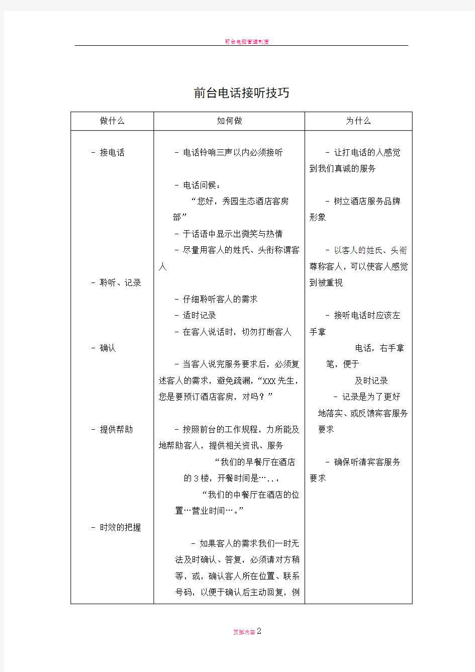 酒店前台电话接听技巧