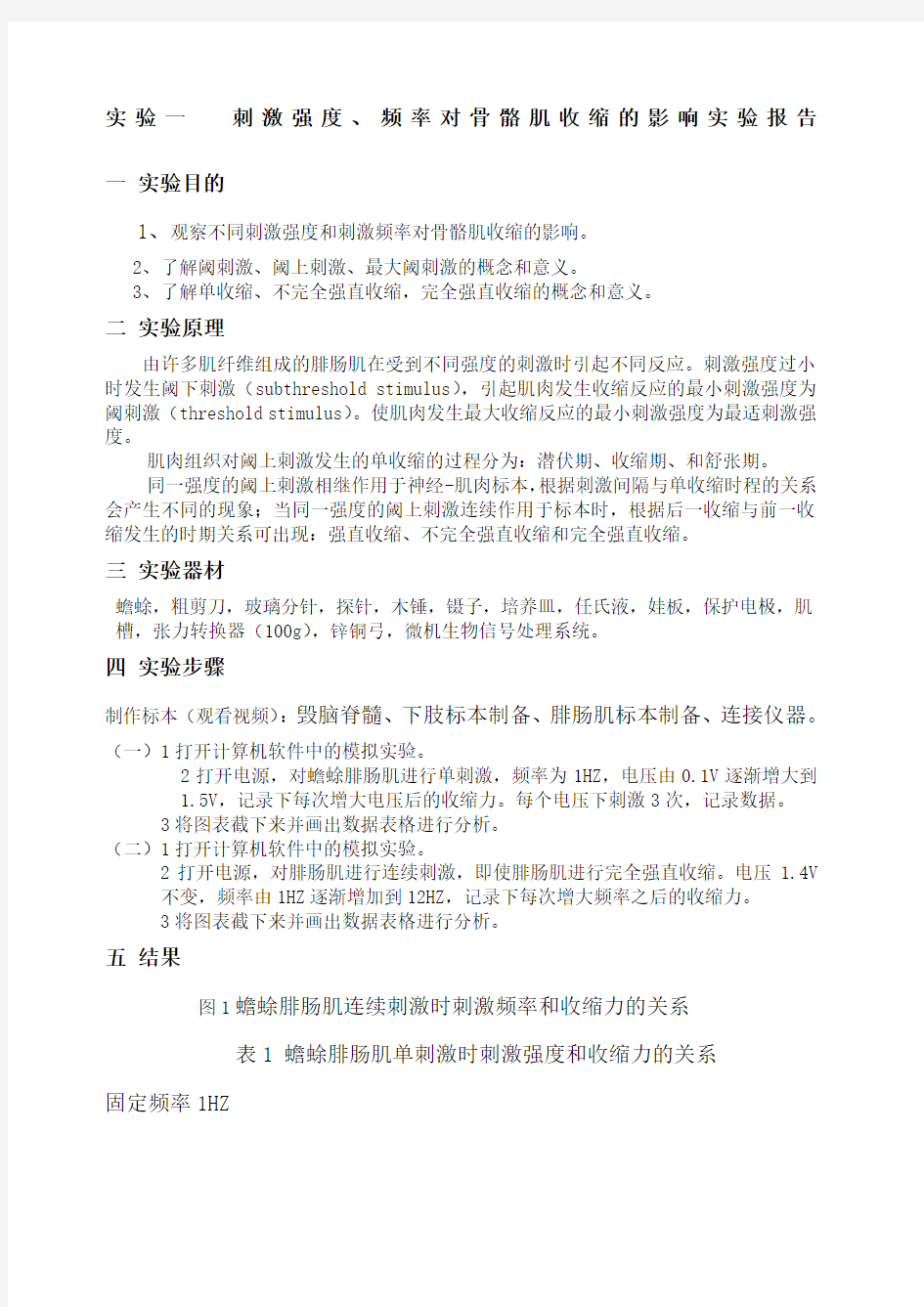 刺激强度 频率对骨骼肌收缩的影响实验报告