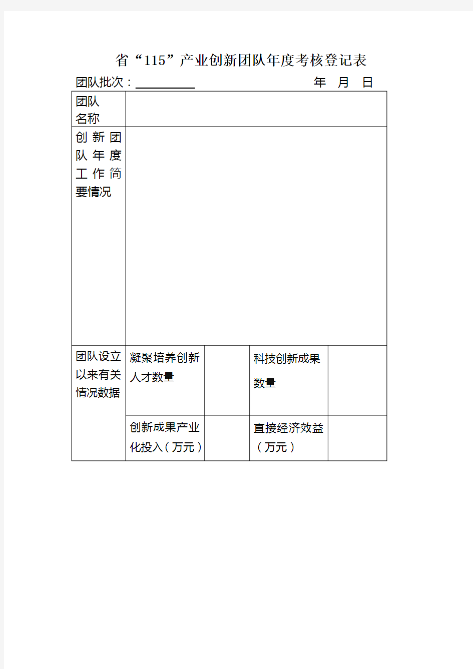 115产业创新团队考核登记表