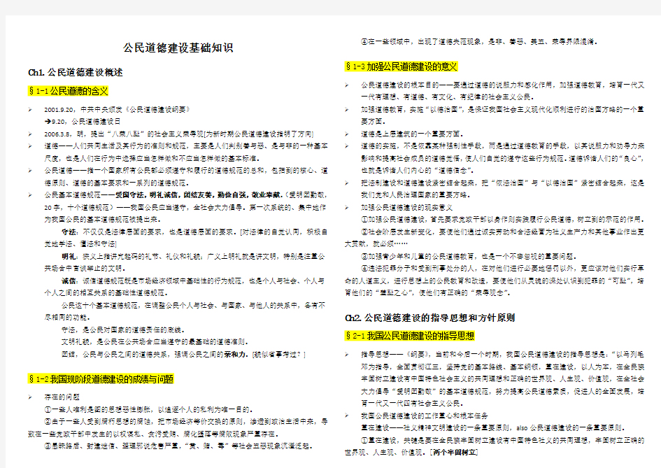 公民道德建设重要考点总结