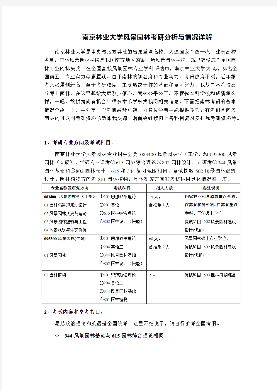 南京林业大学风景园林考研分析与情况详解