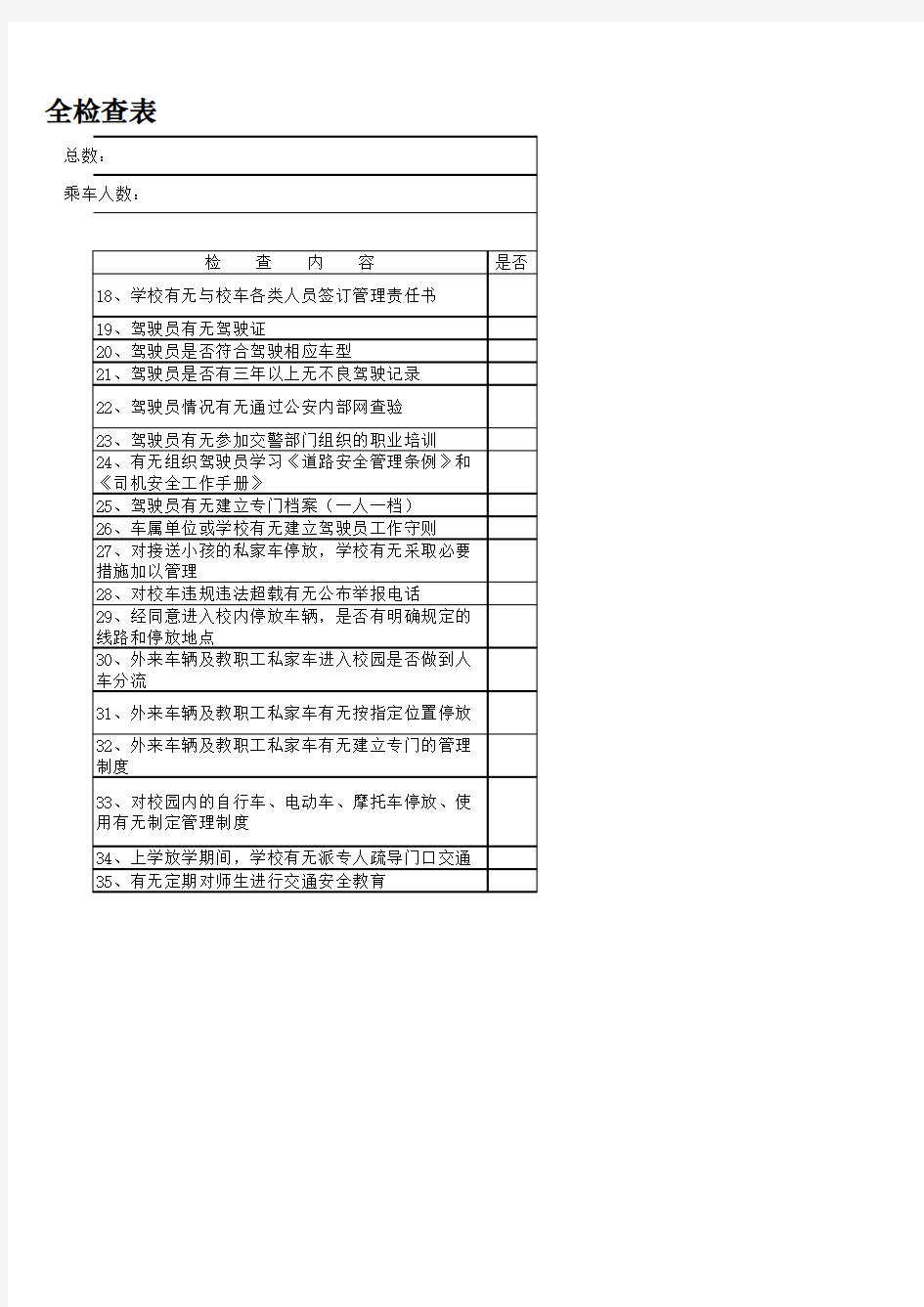 校车安全检查表1