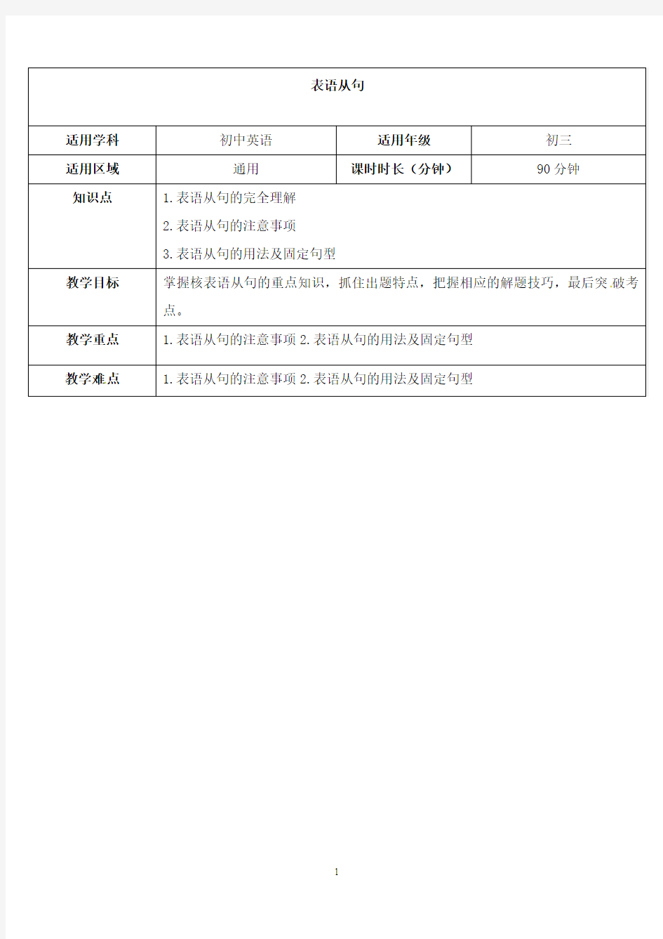 最新牛津译林版中考英语专题复习 表语从句教案.doc