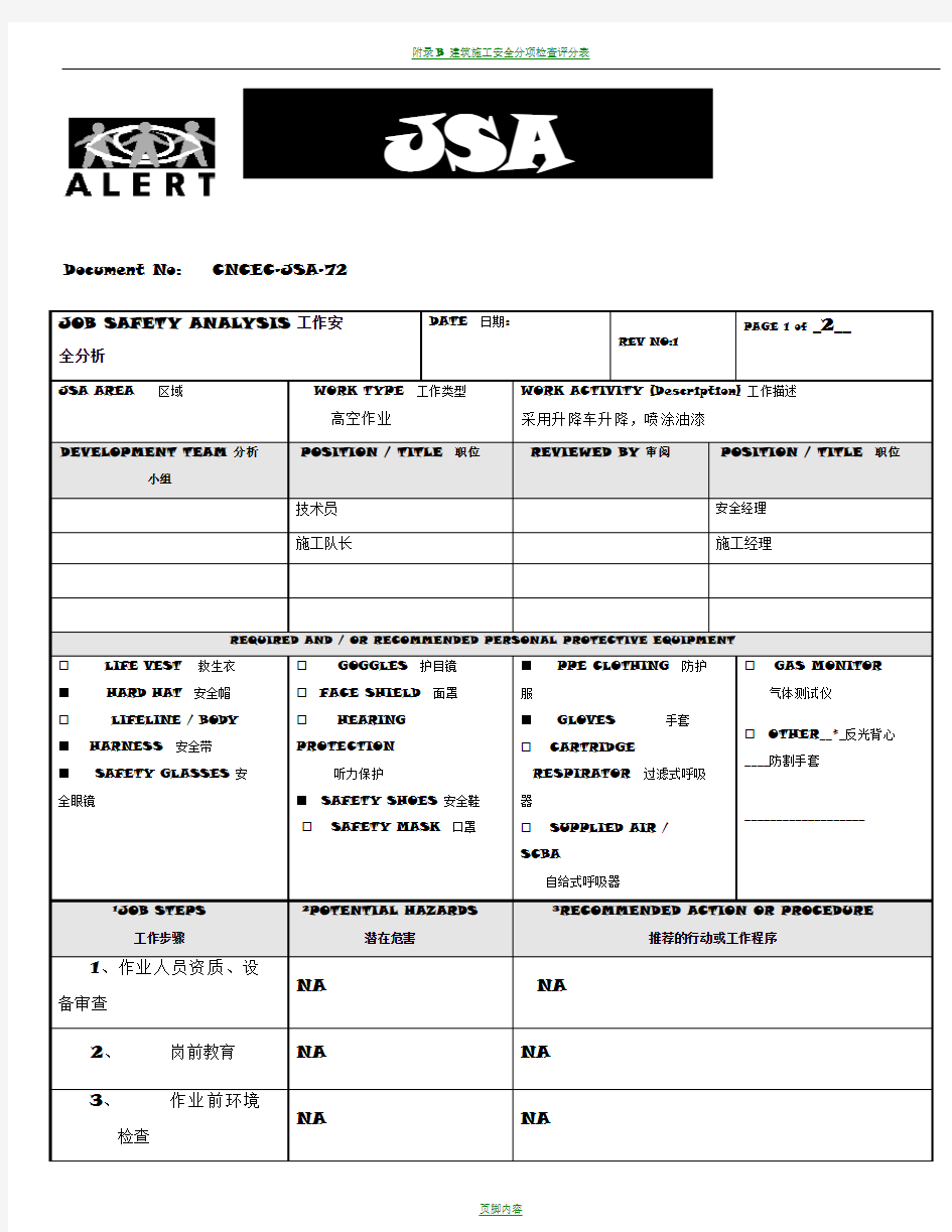 JSA 喷漆工作安全分析