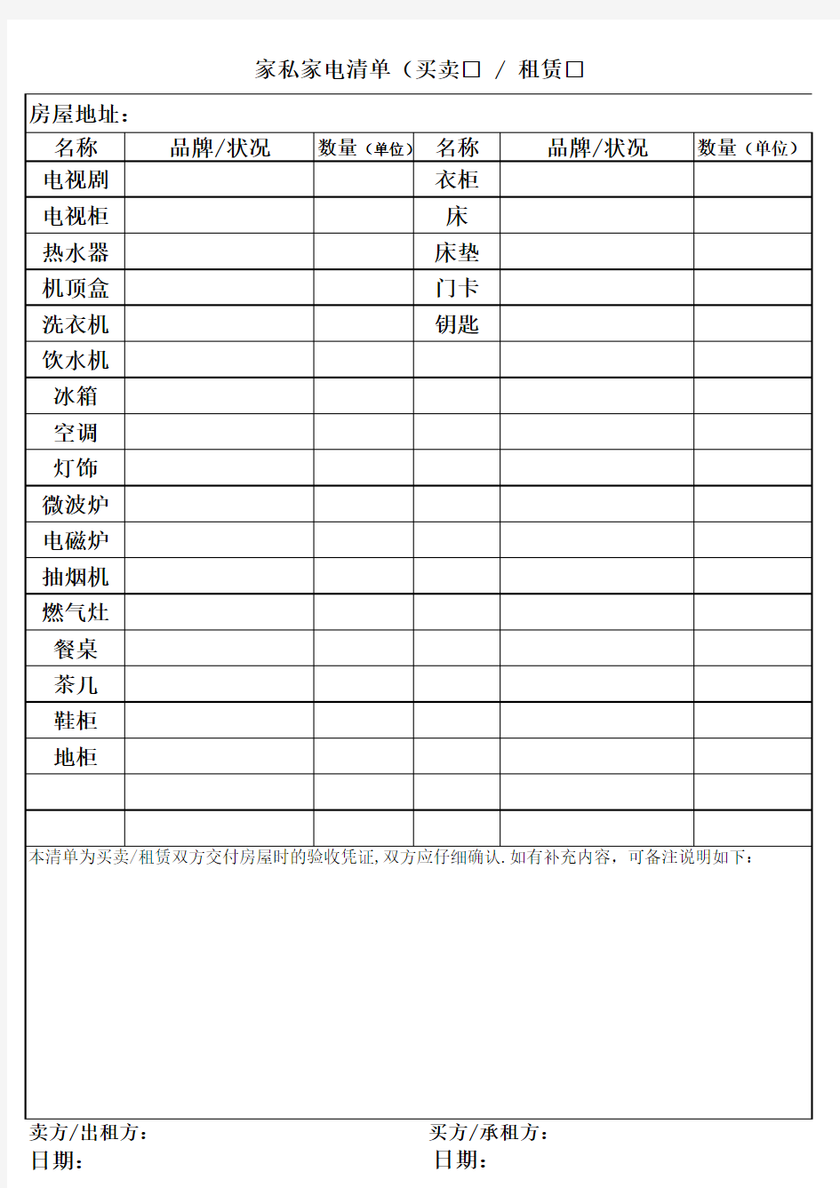 家私清单