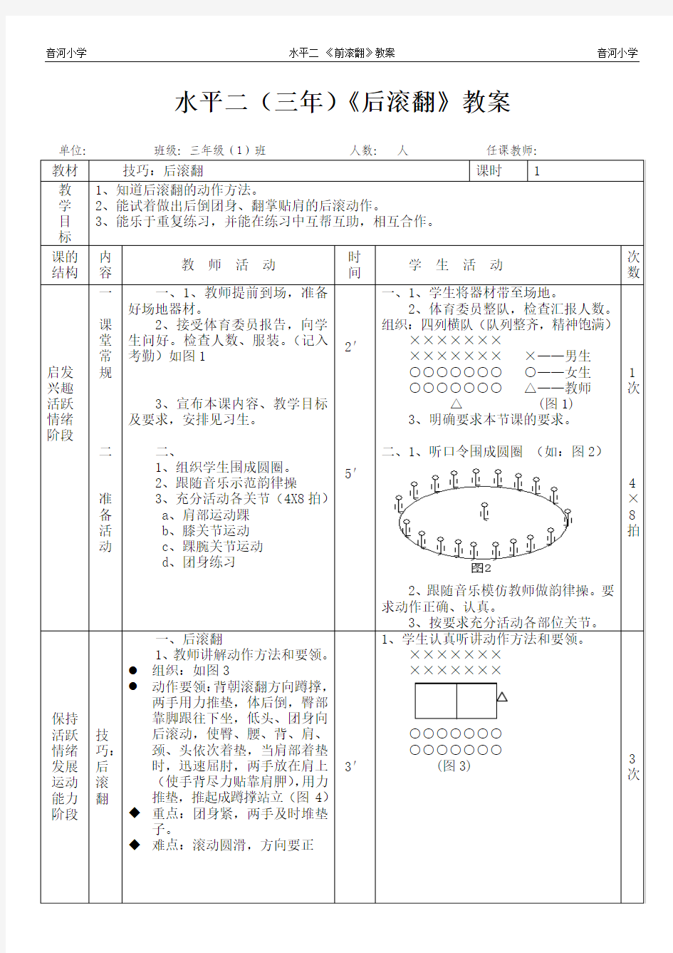 水平二体育课教案后滚翻-评课稿