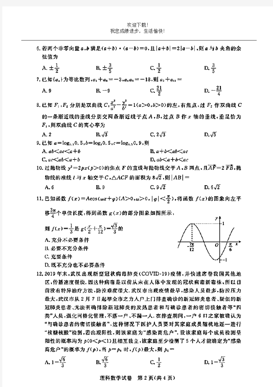 2020年全国高考理科数学模拟试卷(含答案和解析)