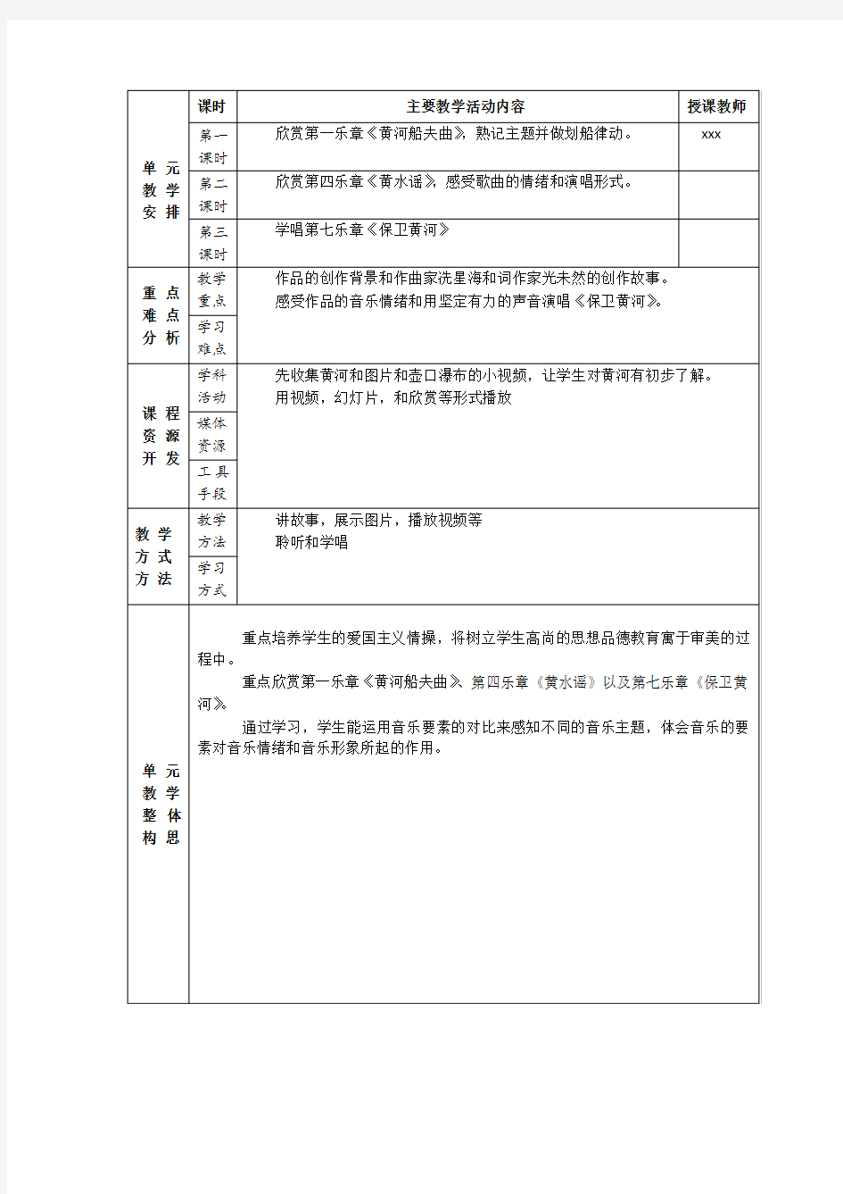 小学六年级下(花城版)名曲欣赏—《黄河大合唱》教案