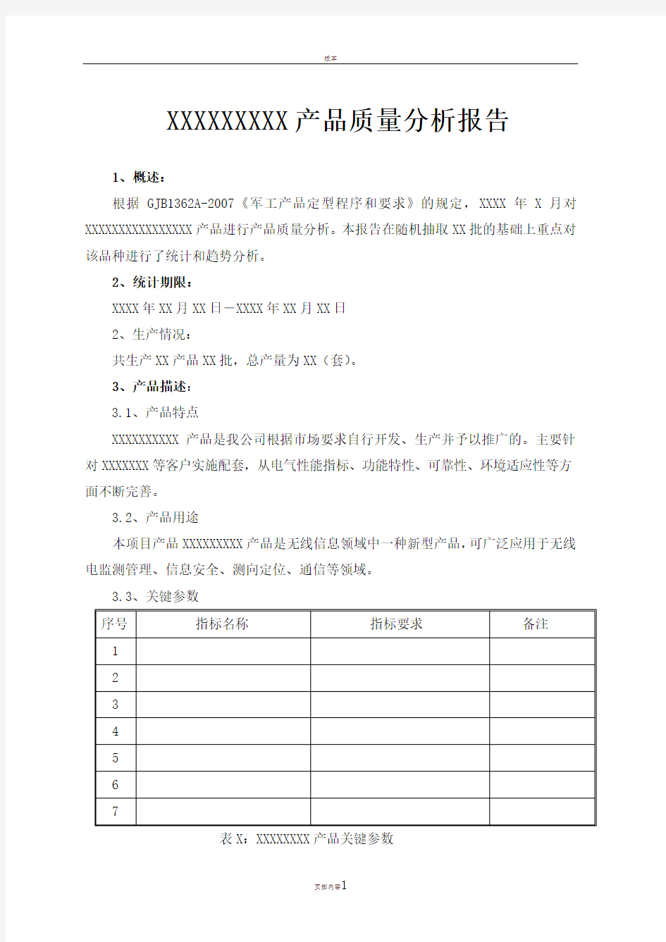 产品质量分析报告(模板)