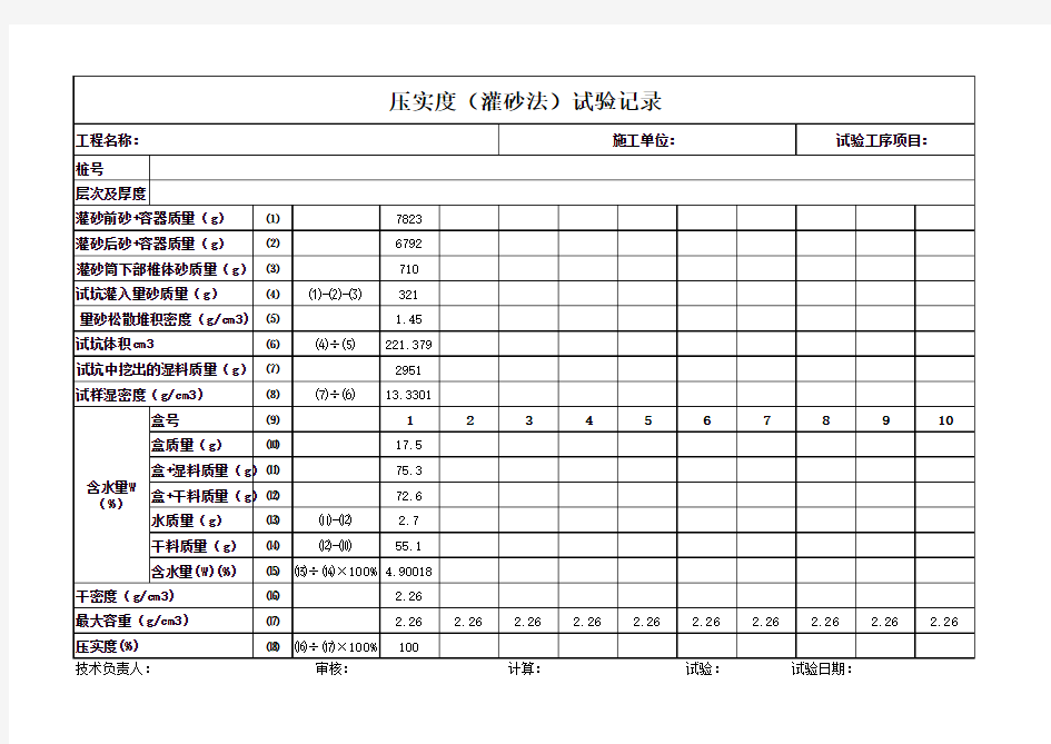 灰土压实度(灌砂法)计算表