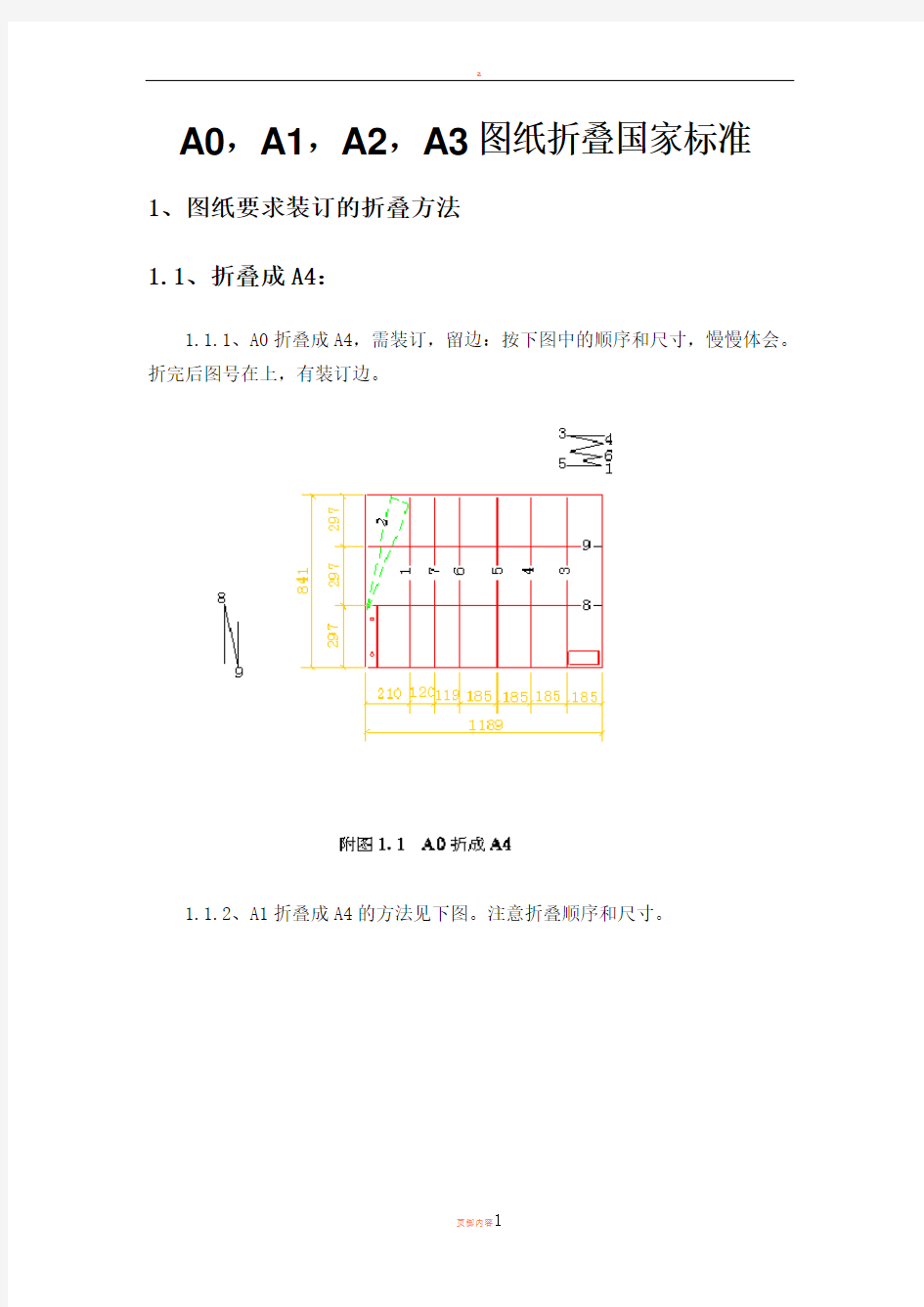 A0,A1,A2,A3图纸折叠国家标准