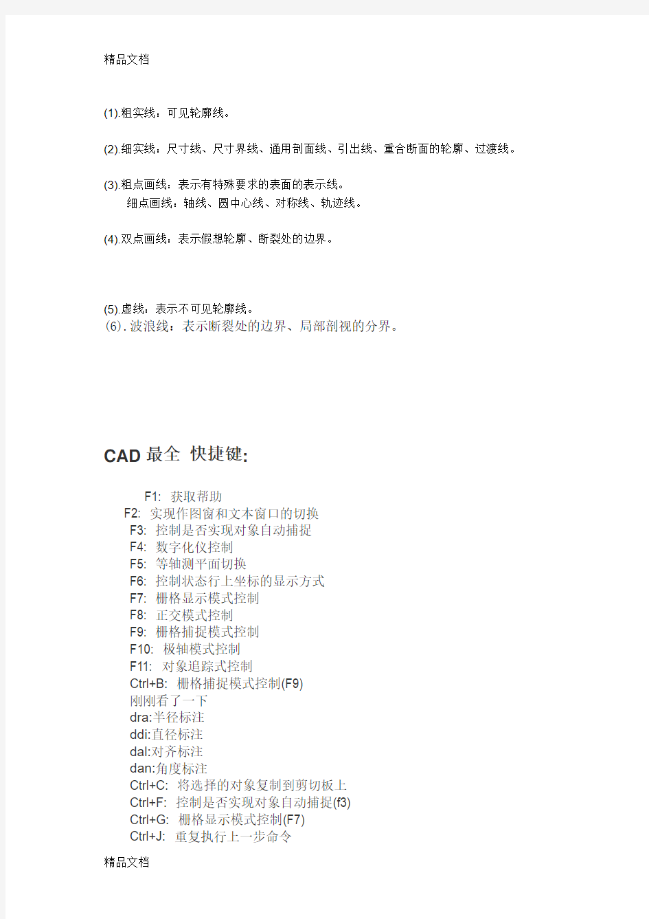 (整理)CAD最全快捷键.