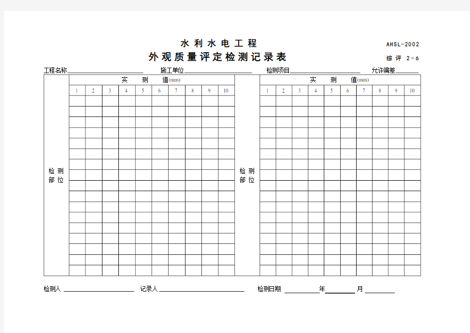 外观质量评定检测记录表