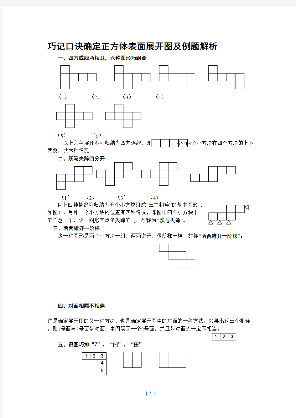 正方体展开图及例题解析!