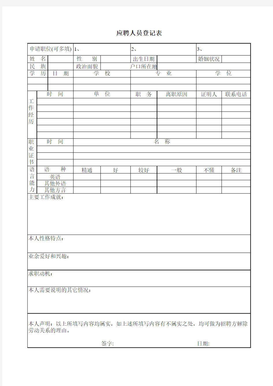 人员登记表excel模板