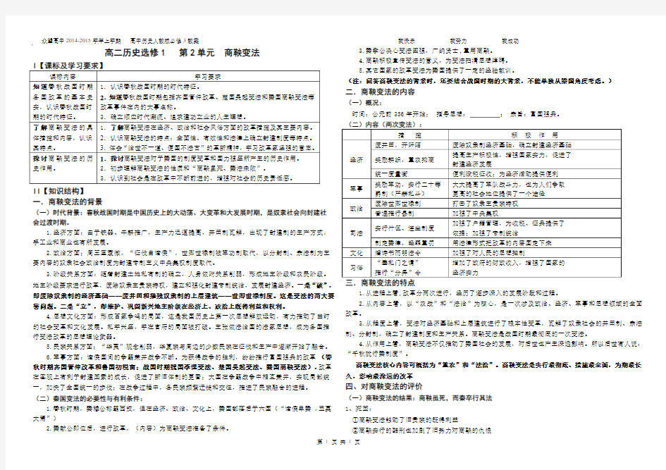 高中历史人教版选修1第二单元导学案(含答案)