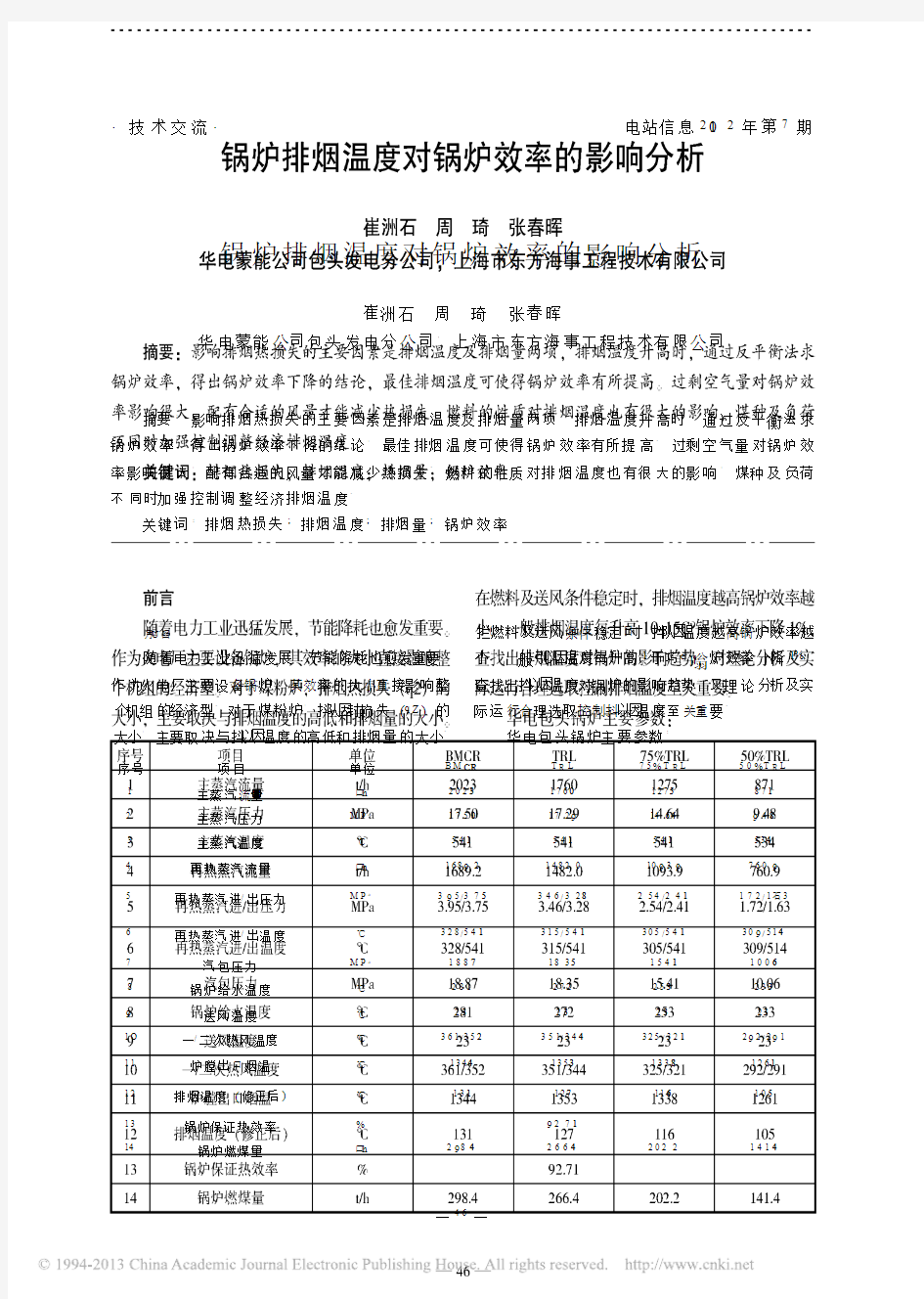 锅炉排烟温度对锅炉效率的影响分析_崔洲石