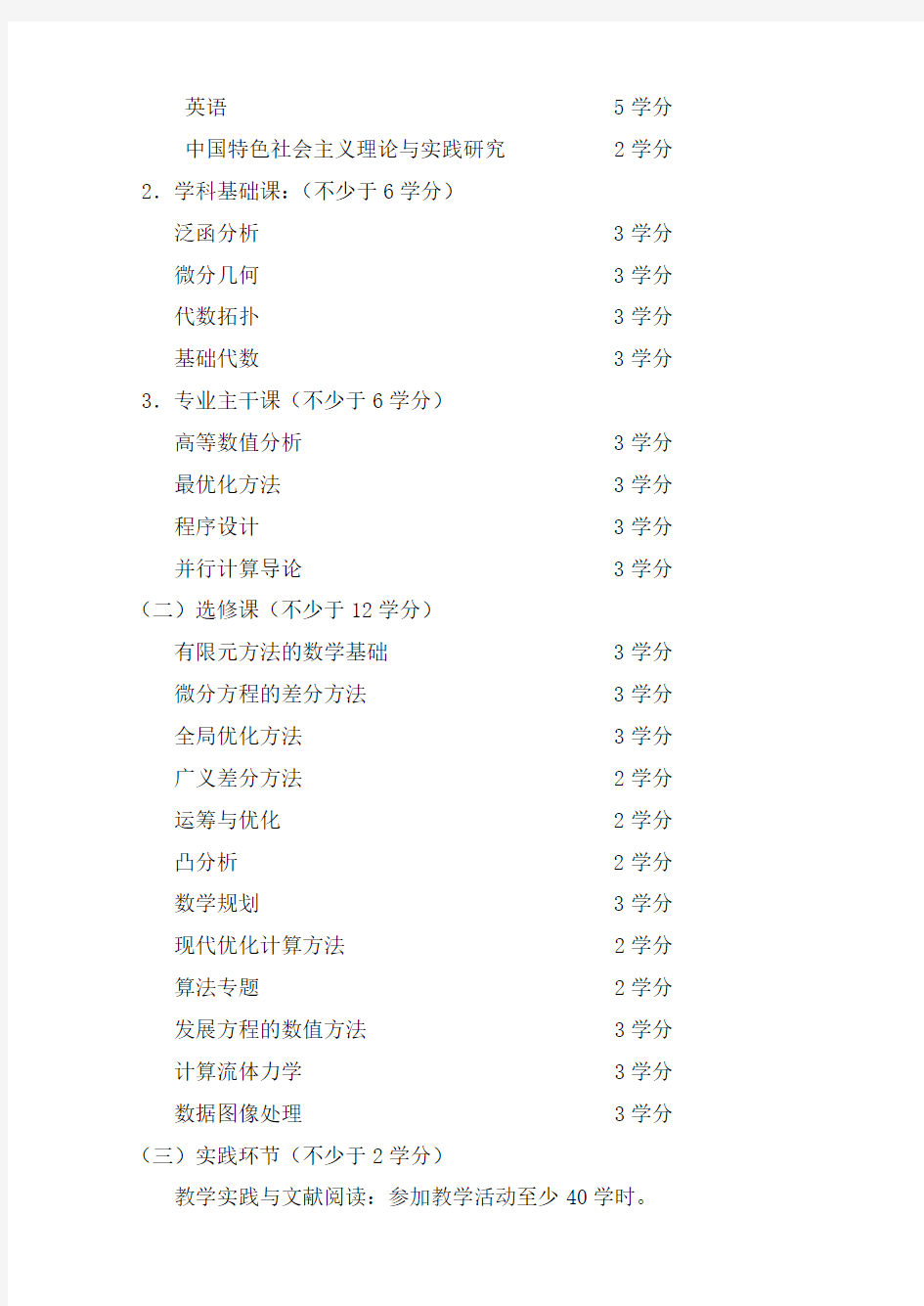 计算数学专业硕士研究生培养方案(070102)