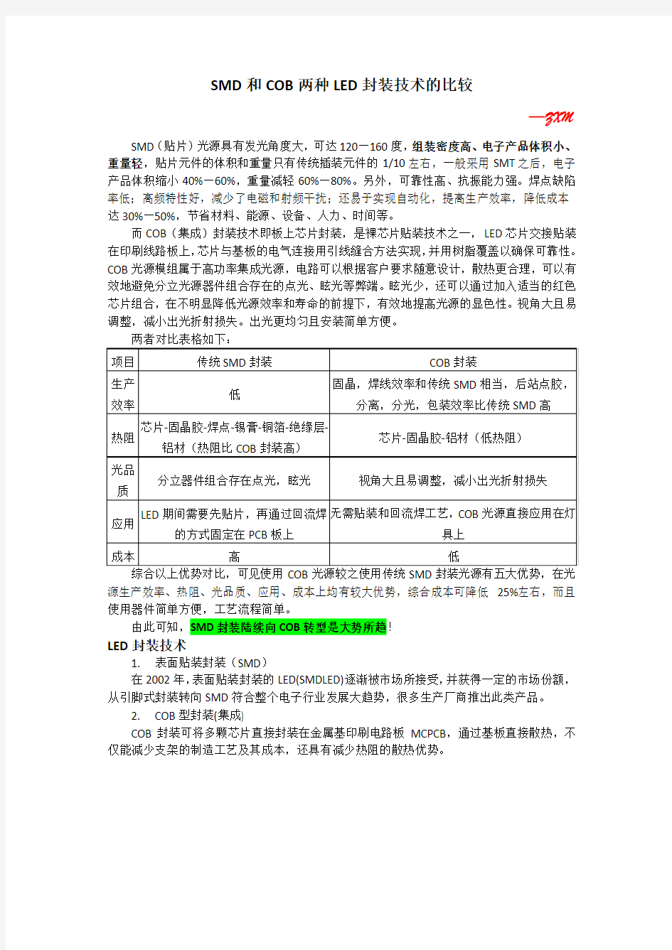 SMD和COB两种LED封装技术的比较