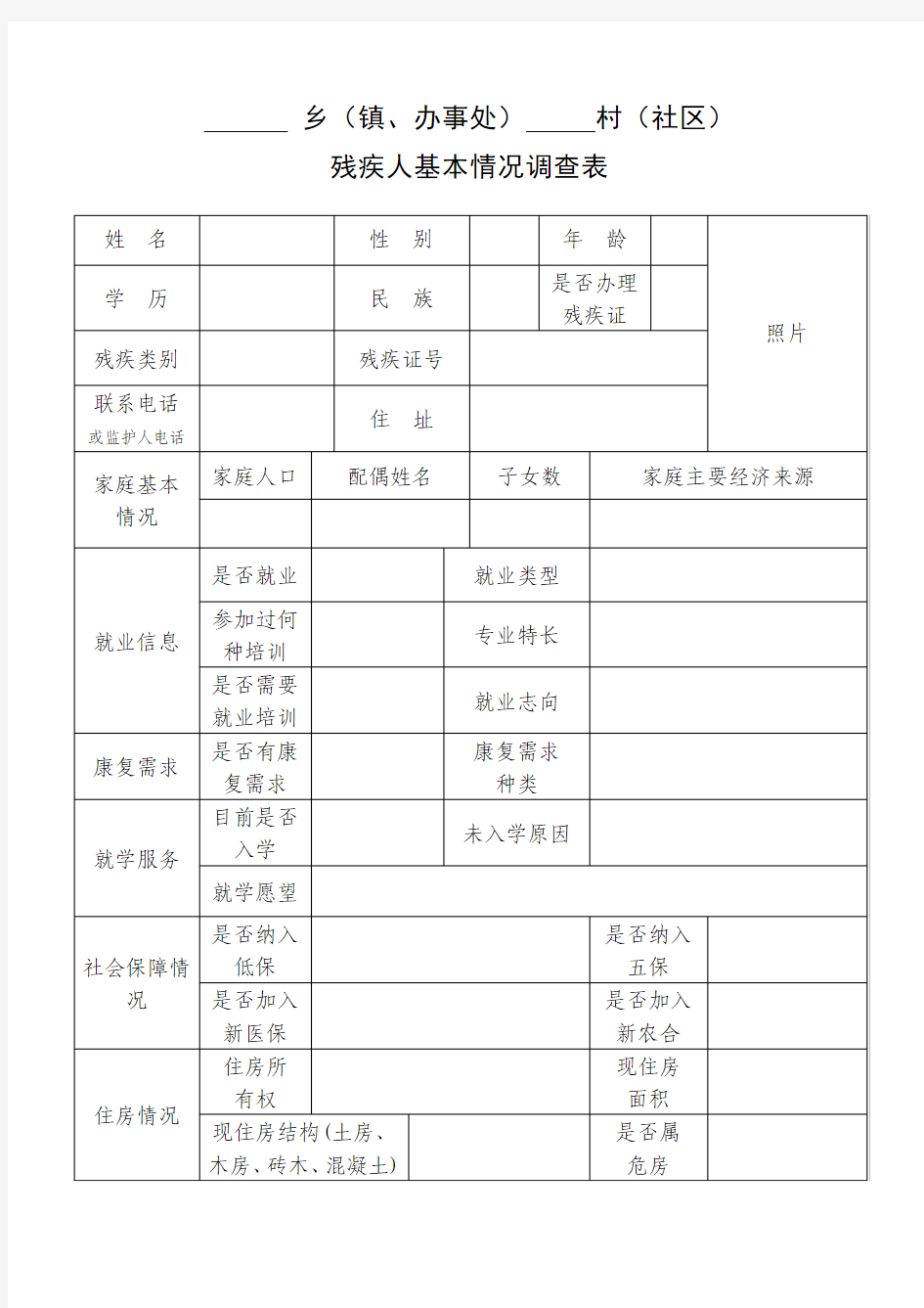 残疾人基本情况登记表