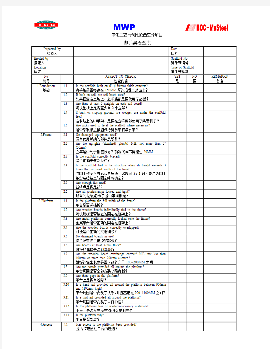 脚手架检查表
