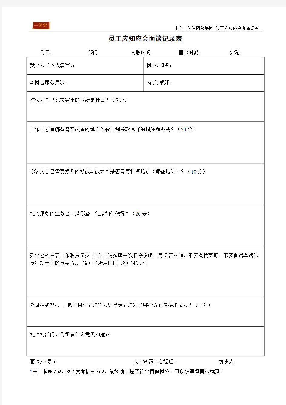 员工绩效面谈记录表