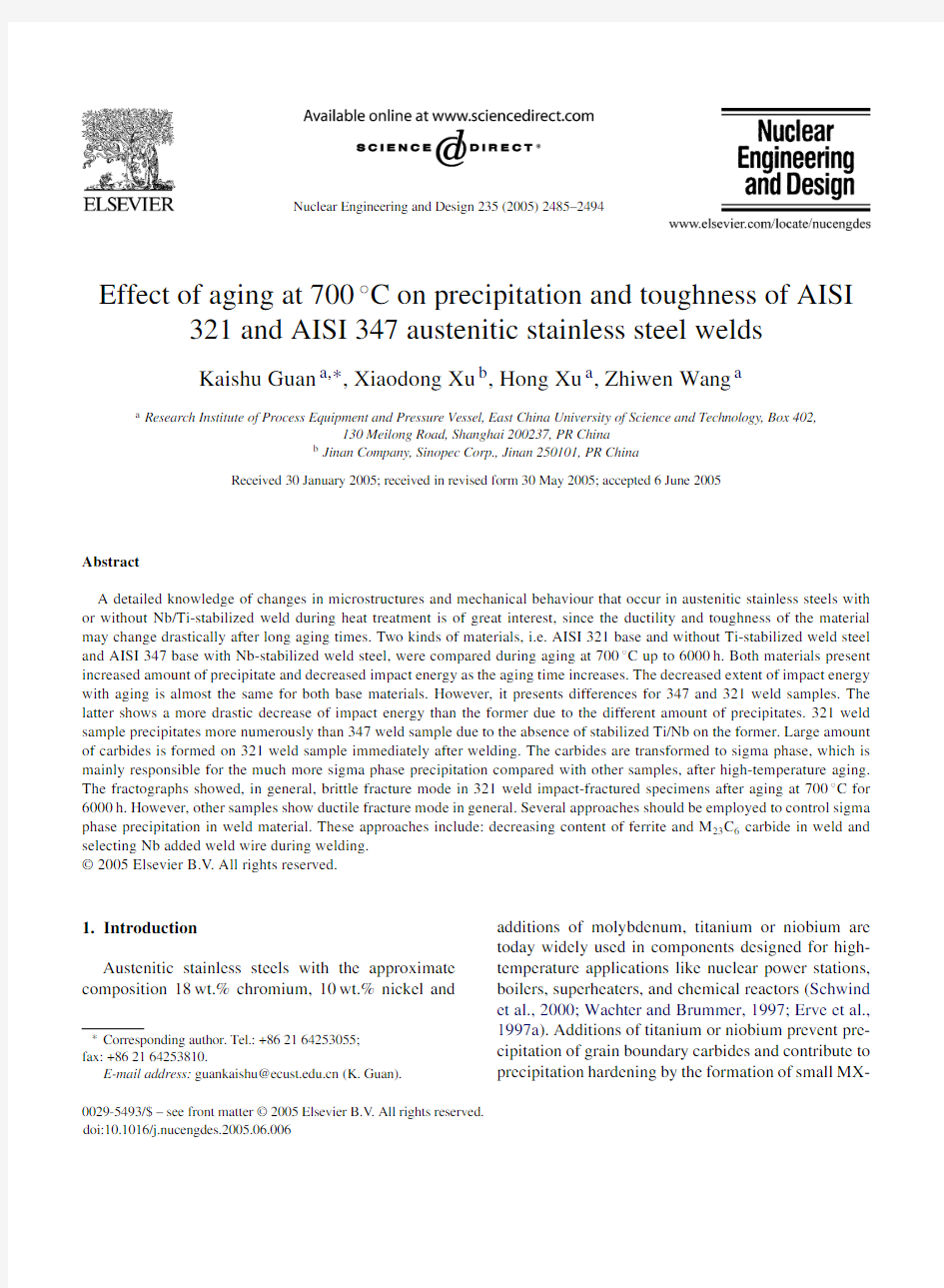Effect of aging at 700 °C on precipitation and toughness of AISI 321 and AISI 347 austenitic stainl