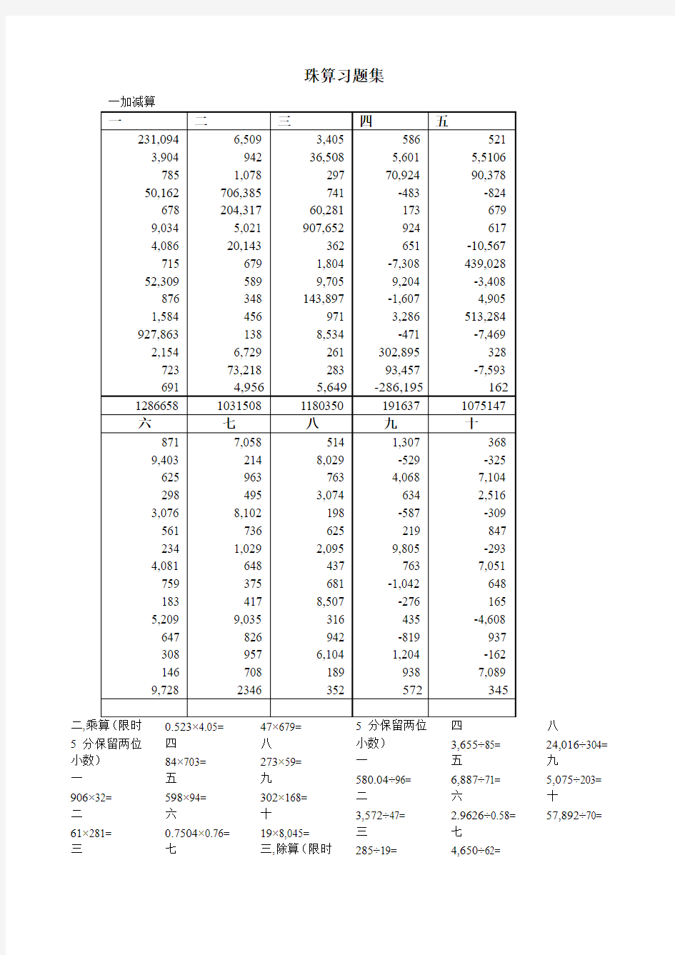 珠算习题集