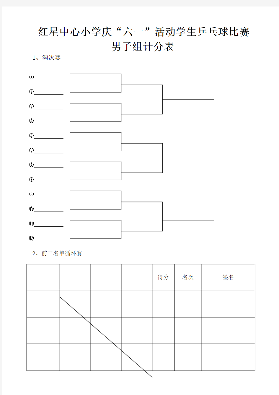 乒乓球比赛评分表