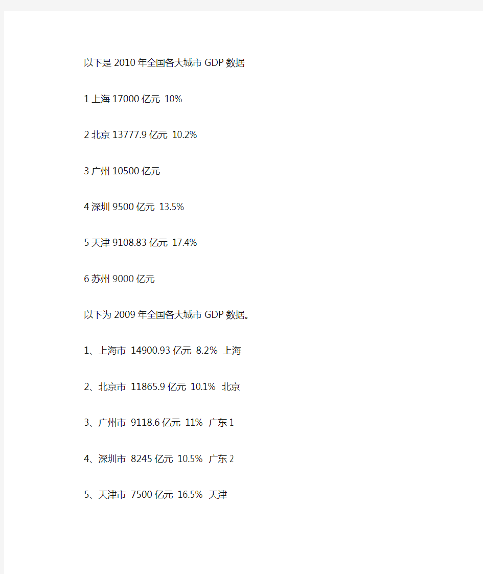 近年全国各大城市GDP数据