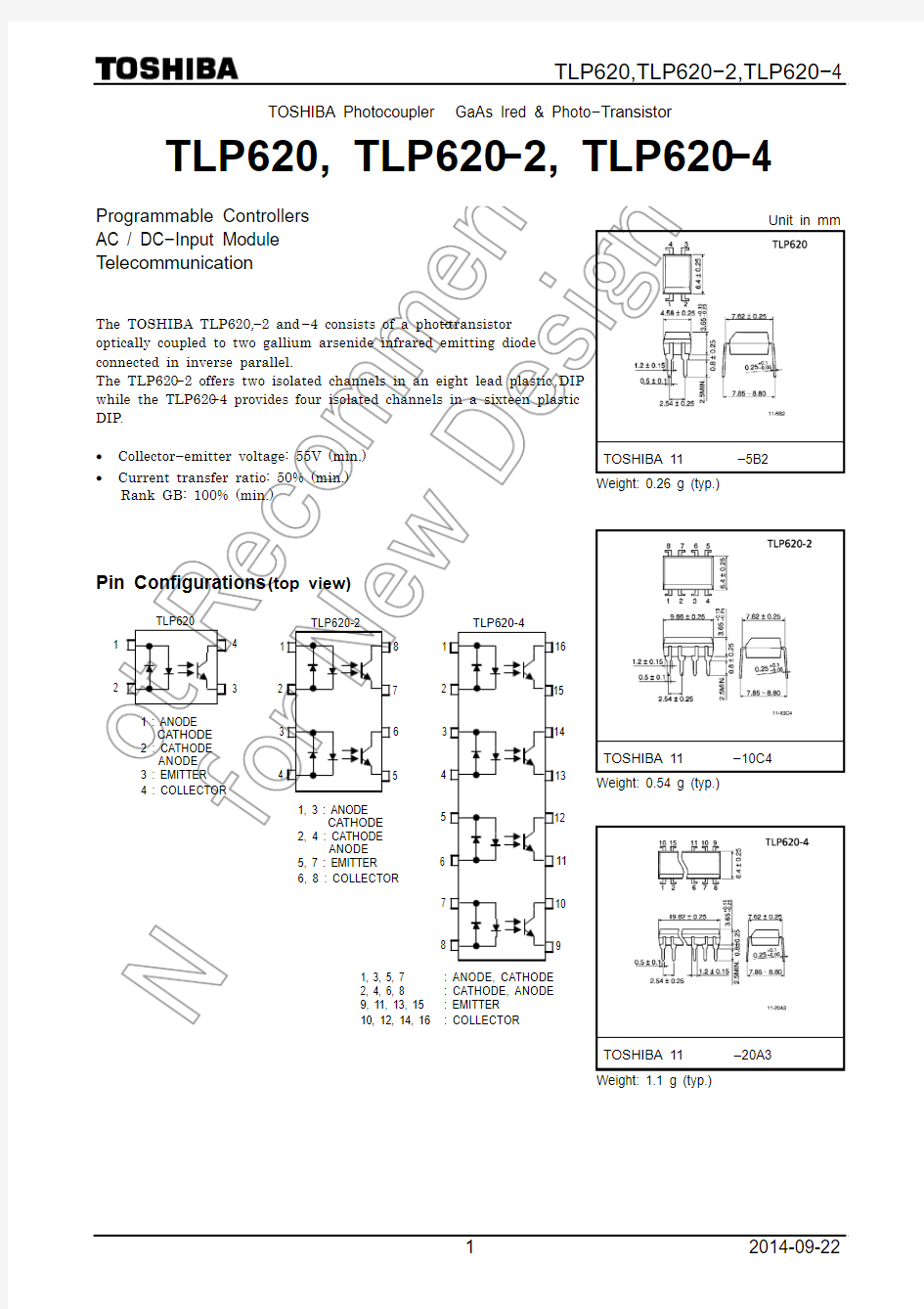 光耦TLP620 datasheet