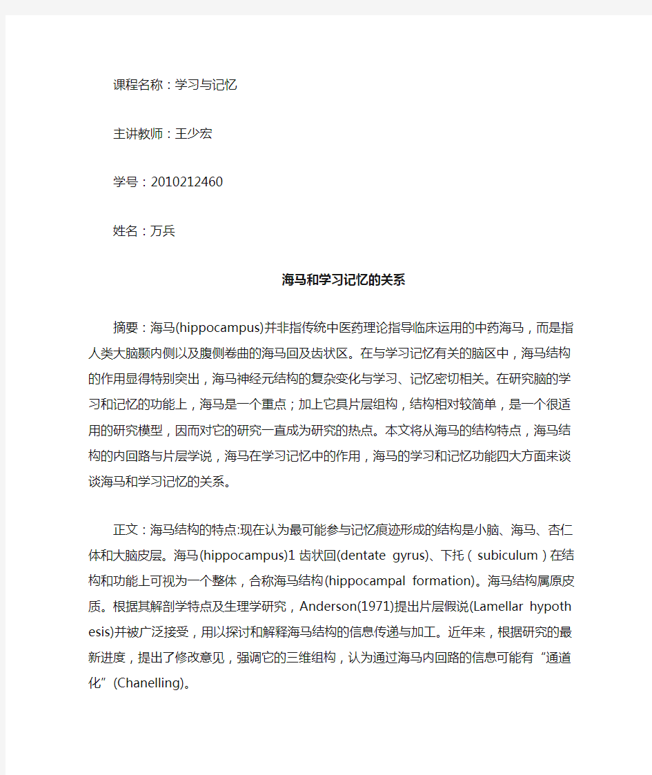 海马和学习记忆的关系