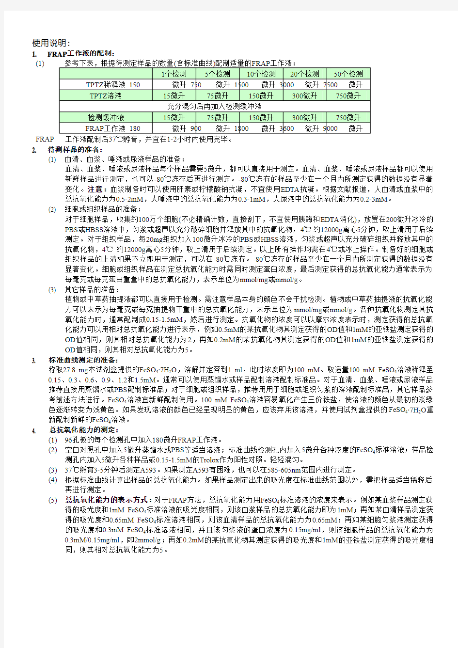 总抗氧化能力检测试剂盒 (FRAP 法 )