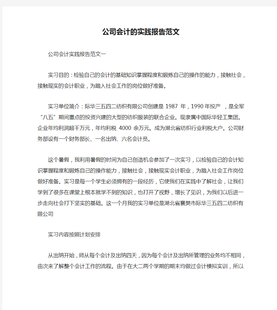 公司会计的实践报告范文