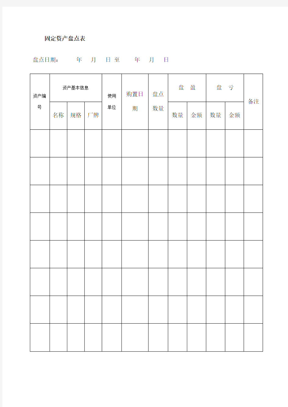 固定资产盘点表范文