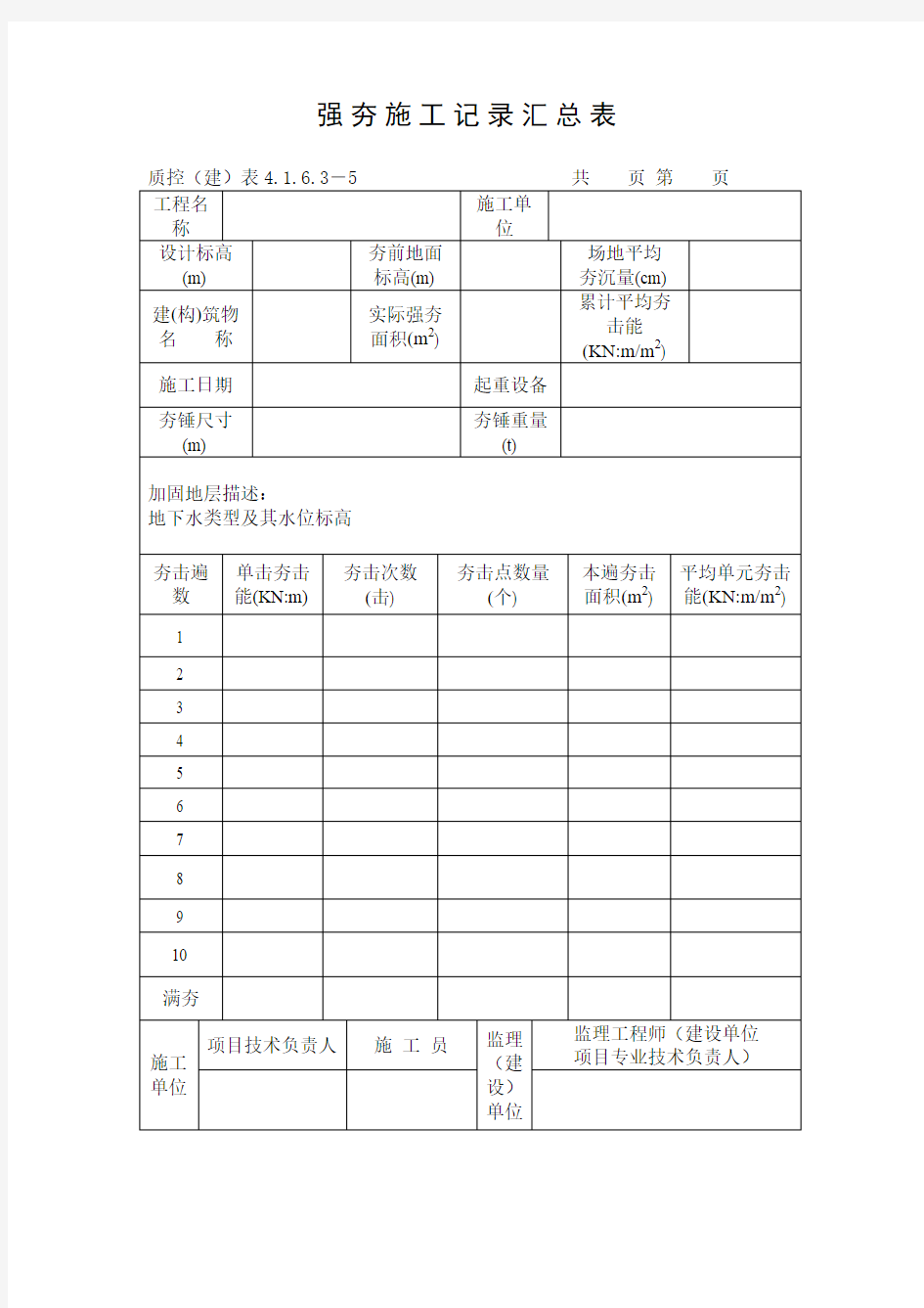 强夯施工记录汇总表