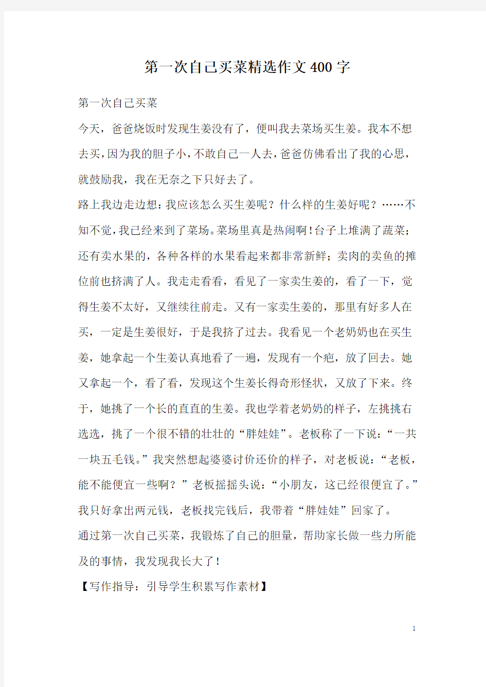 第一次自己买菜精选作文400字