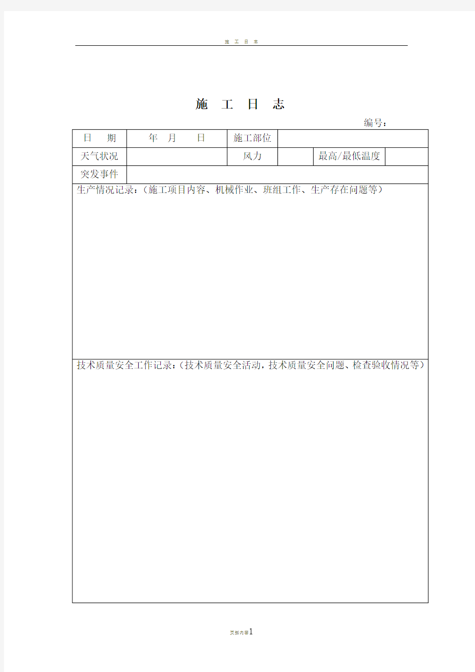 施工日志空白表格模板