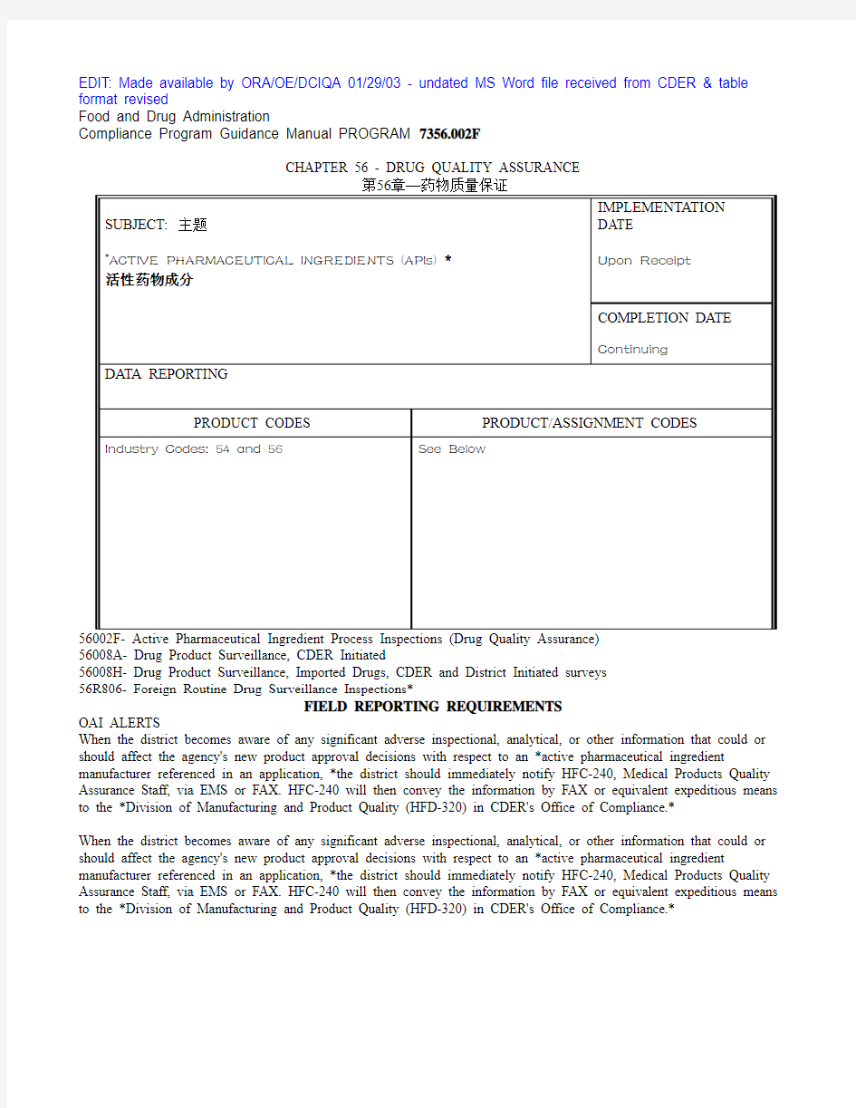 FDA官员原料药检查指南(中)