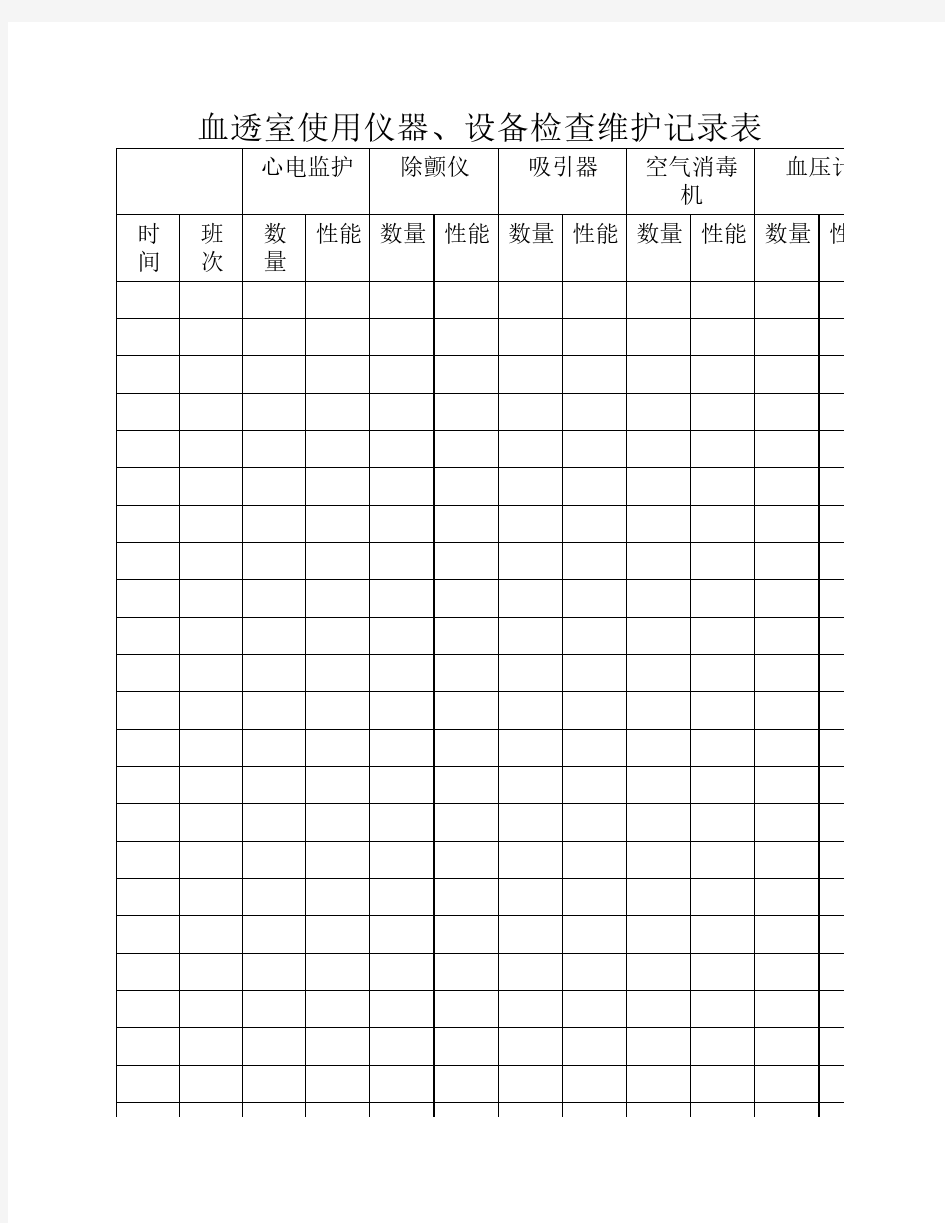 血透室使用仪器、设备检查维护记录表