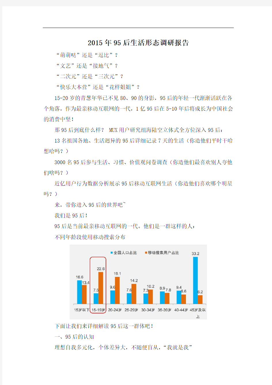 2015年95后生活形态调研报告